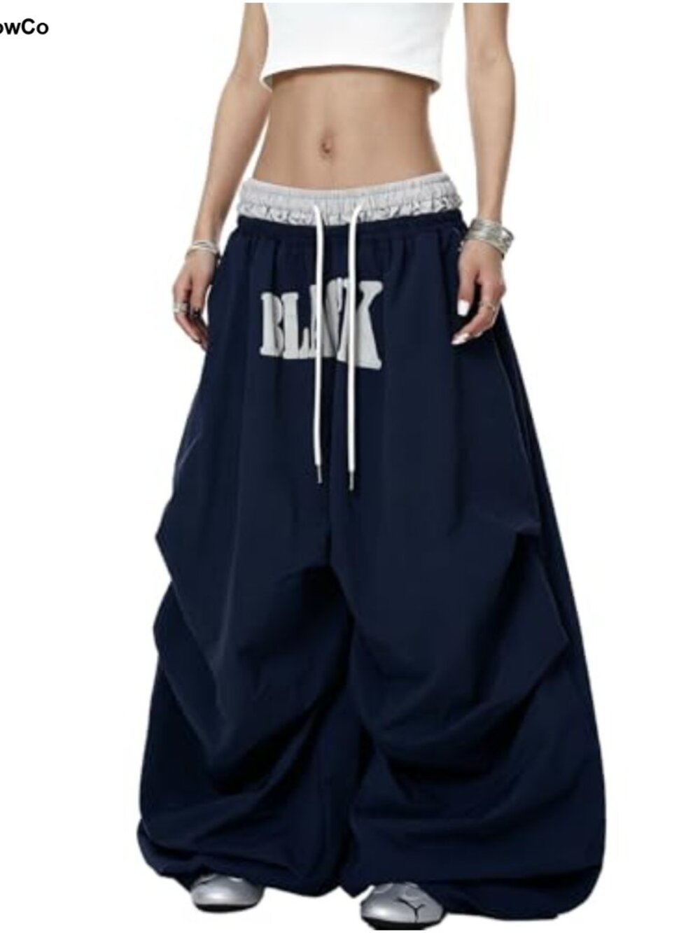 Women's Retro High Waisted Wide Leg Drawstring Parachute Pants - Picture 3 of 6